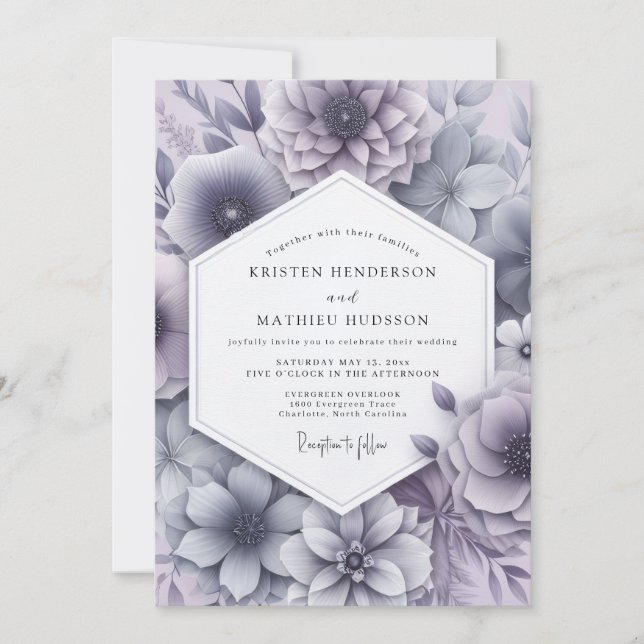 Convites Casamento Flor de glicínias enevoada (Frente)