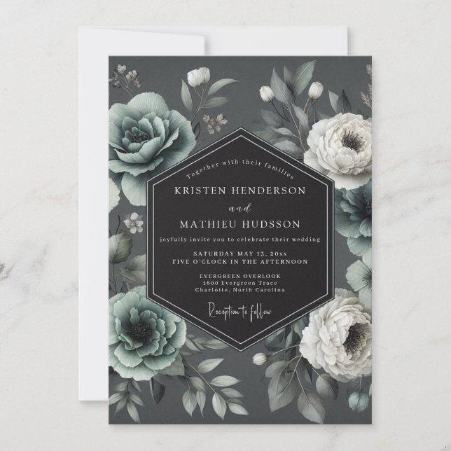 Convites Casamento Flor de Hellebore Carvão (Frente)