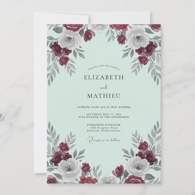Convites Casamento Flor de Hortelã e Vinho (Frente)