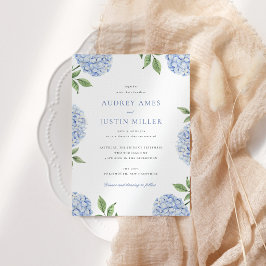 Convites Casamento Flor de Hortênsia Azul Simples
