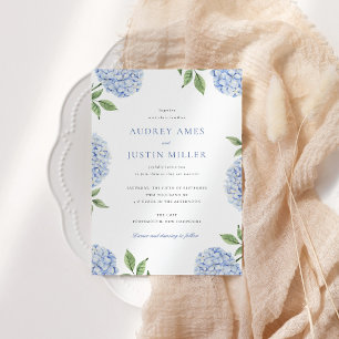 Convites Casamento Flor de Hortênsia Azul Simples