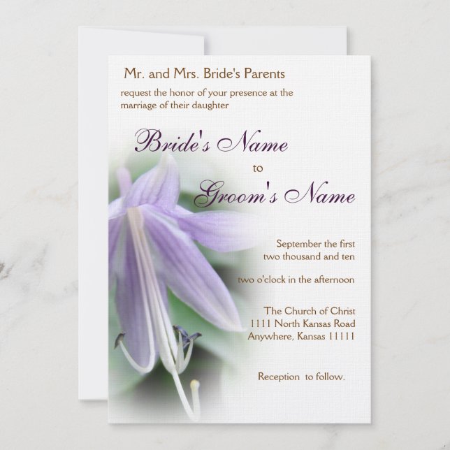 Convites Casamento Flor de Hosta Roxa (Frente)
