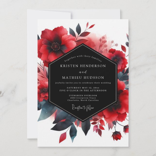 Convites Casamento Flor de Índigo Carmesim (Frente)