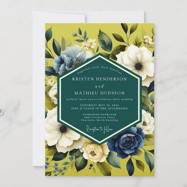 Convites Casamento Flor de Índigo Chartreuse (Frente)