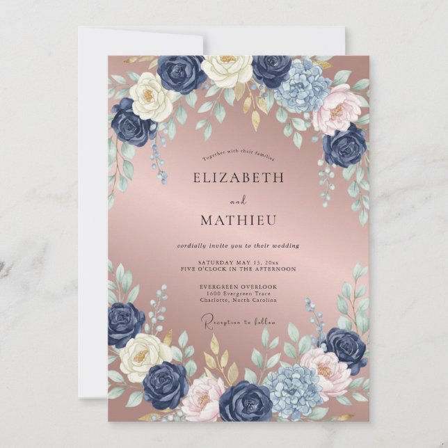 Convites Casamento Flor de Índigo Malva (Frente)