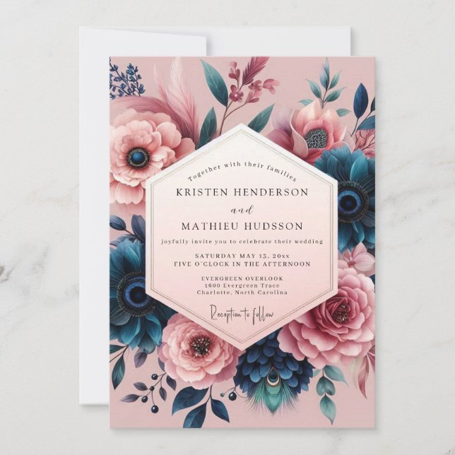 Convites Casamento Flor de Índigo Malva Sombrio (Frente)