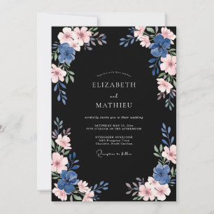 Convites Casamento Flor de Índigo Preto