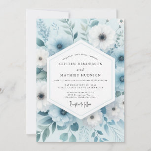 Convites Casamento Flor de Inverno Azul Empoeirado