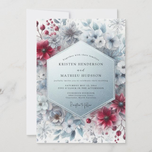 Convites Casamento Flor de Inverno Borgonha (Frente)