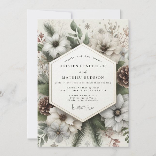Convites Casamento Flor de Inverno Creme (Frente)