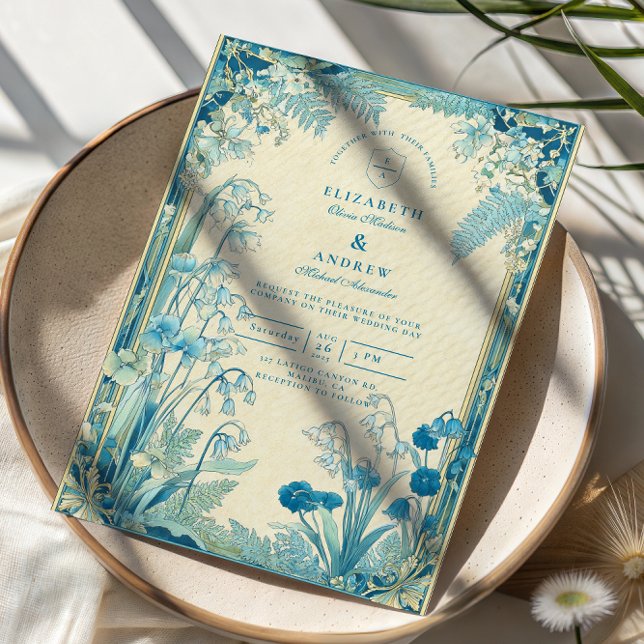 Convites Casamento Flor de Jardim Azul Antigo (Criador carregado)