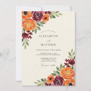 Convites Casamento Flor de Laranja Borgonha Pintado à Mão