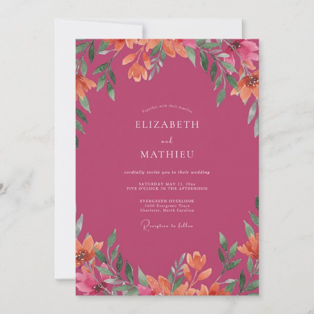 Convites Casamento Flor de Laranjeira Magenta (Frente)