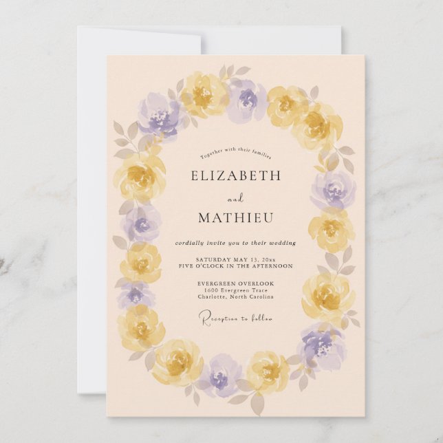Convites Casamento Flor de Lavanda Amarela (Frente)