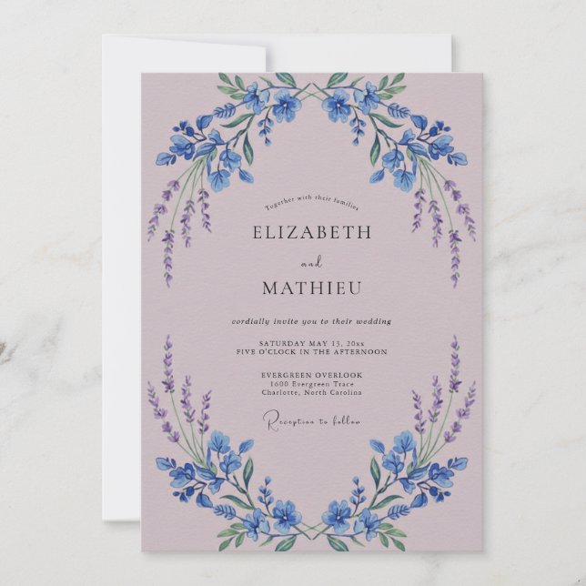 Convites Casamento Flor de Lavanda Art Nouveau (Frente)