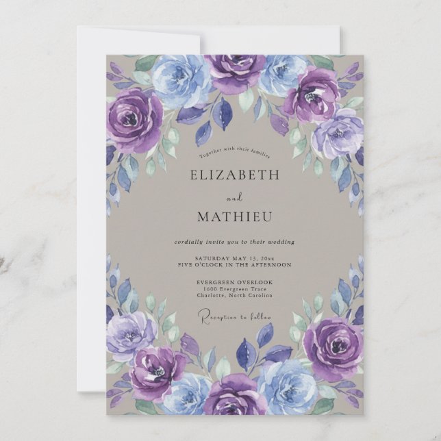 Convites Casamento Flor de Lavanda Azul (Frente)