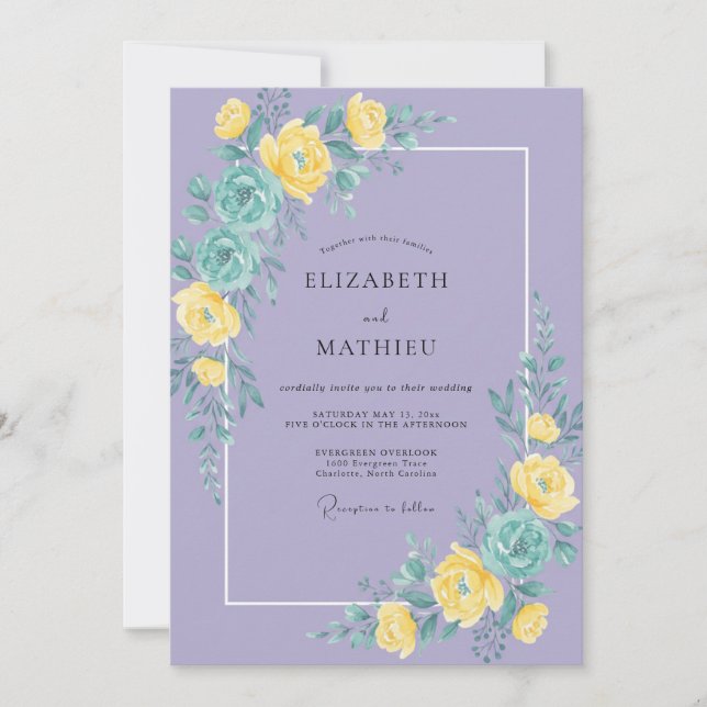 Convites Casamento Flor de Lavanda Brilhante (Frente)
