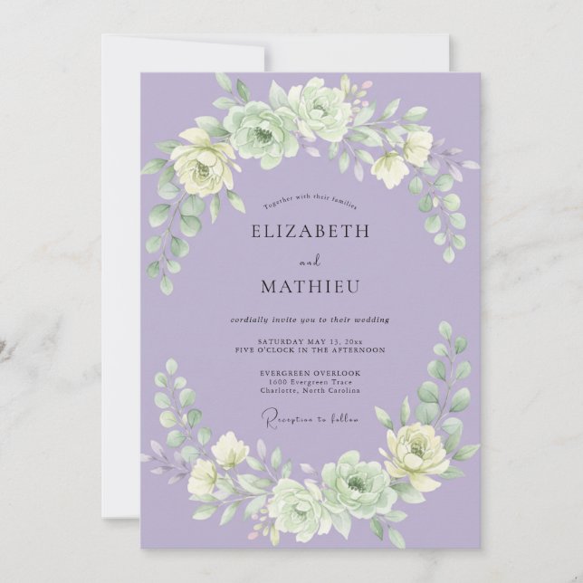 Convites Casamento Flor de Lavanda e Hortelã (Frente)