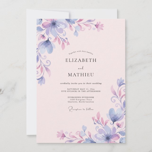 Convites Casamento Flor de Lavanda e Periwinkle (Frente)
