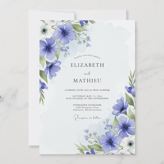 Convites Casamento Flor de Lavanda em Aquarela (Frente)