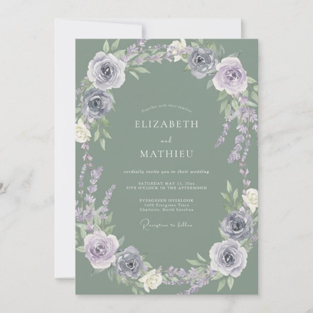 Convites Casamento Flor de Lavanda Empoeirada (Frente)