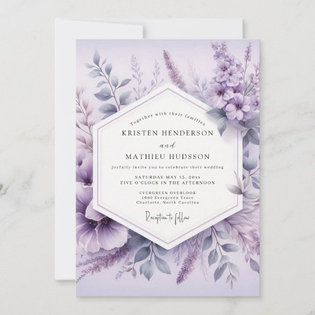 Convites Casamento Flor de Lavanda Etérea (Frente)