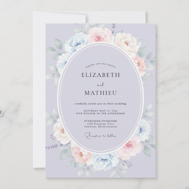 Convites Casamento Flor de Lavanda Etérea (Frente)