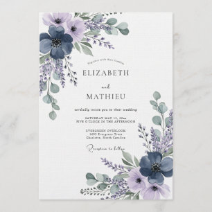 Convites Casamento Flor de Lavanda Etérea Marinho