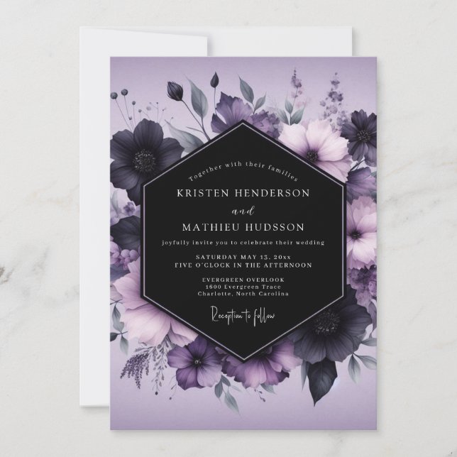 Convites Casamento Flor de Lavanda Gótica (Frente)