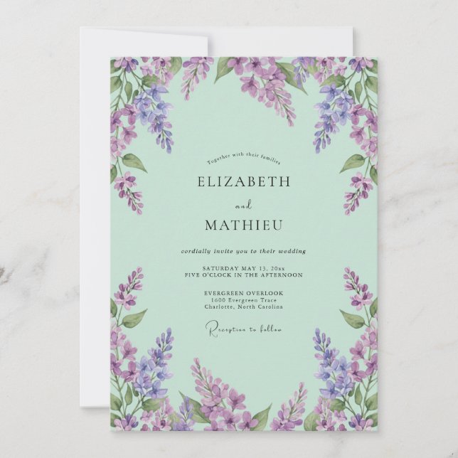 Convites Casamento Flor de Lavanda Menta (Frente)