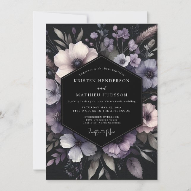 Convites Casamento Flor de Lavanda Noir (Frente)