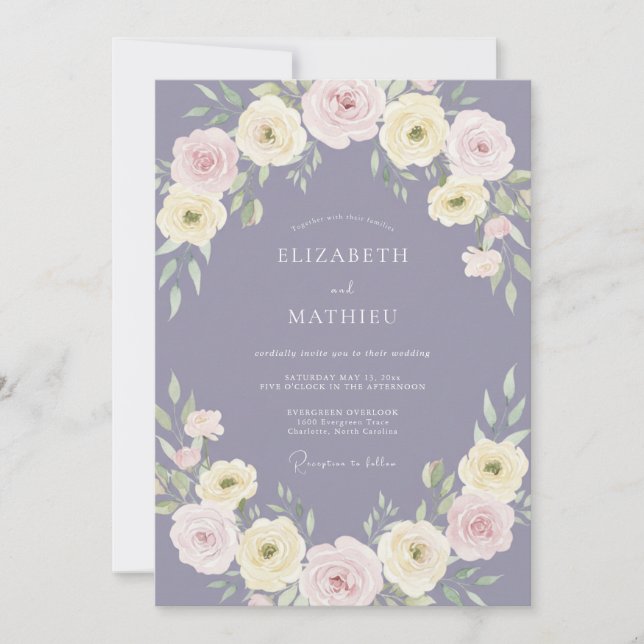 Convites Casamento Flor de Lavanda Pastel (Frente)