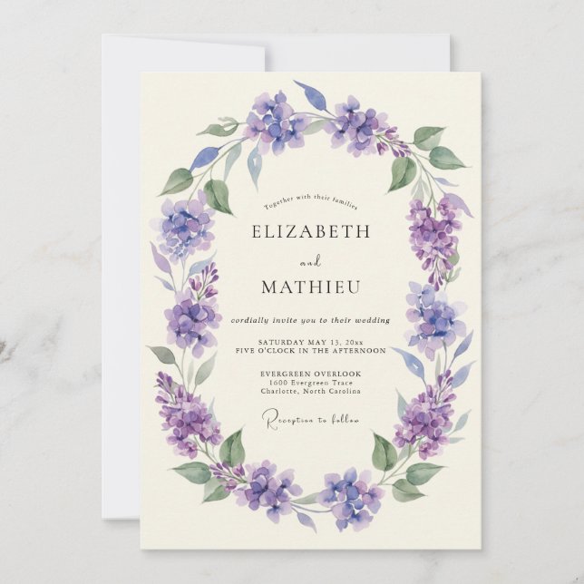 Convites Casamento Flor de Lavanda Pintada (Frente)