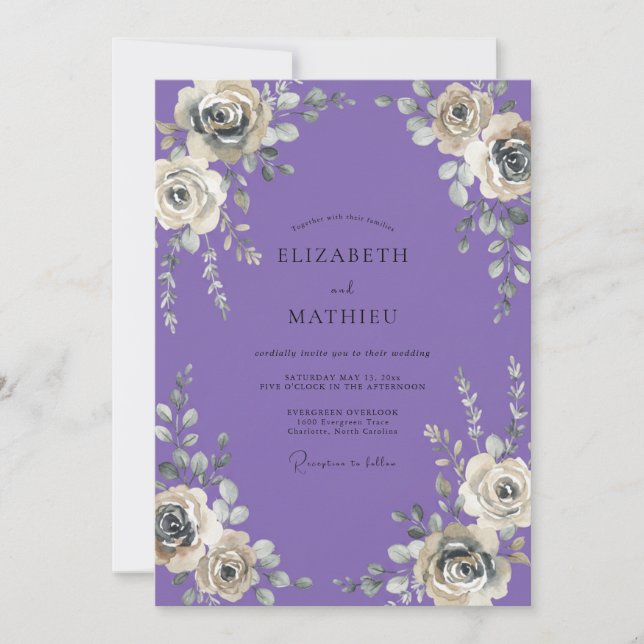Convites Casamento Flor de Lavanda Prata (Frente)