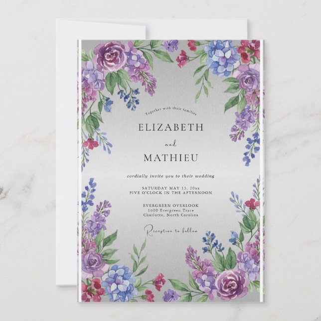Convites Casamento Flor de Lavanda Roxa (Frente)