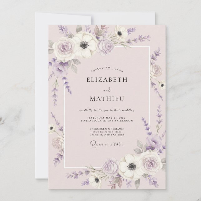 Convites Casamento Flor de Lavanda Serena (Frente)