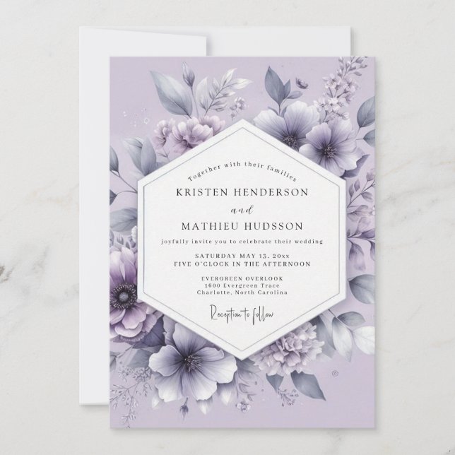Convites Casamento Flor de Lavanda Vaporosa (Frente)
