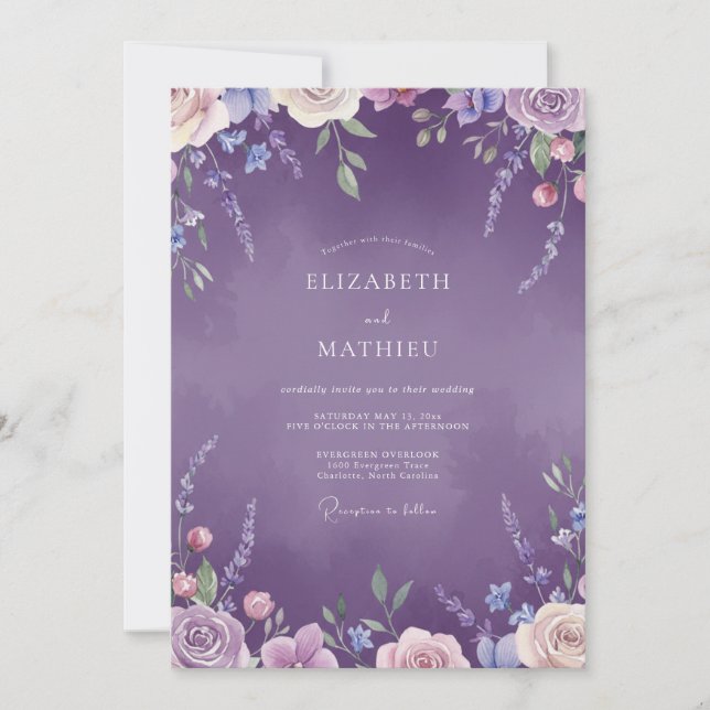 Convites Casamento Flor de Lavanda Violeta (Frente)