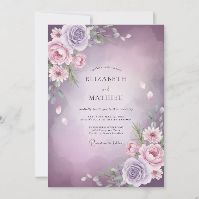 Convites Casamento Flor de Lilás Âmbar (Frente)