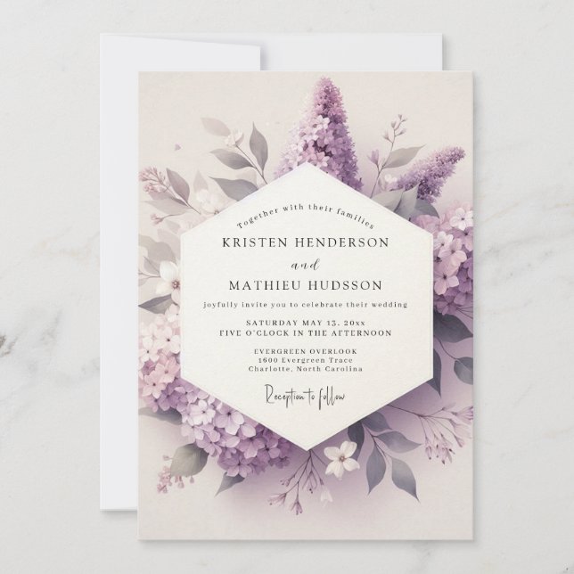 Convites Casamento Flor de Lilás Etéreo (Frente)