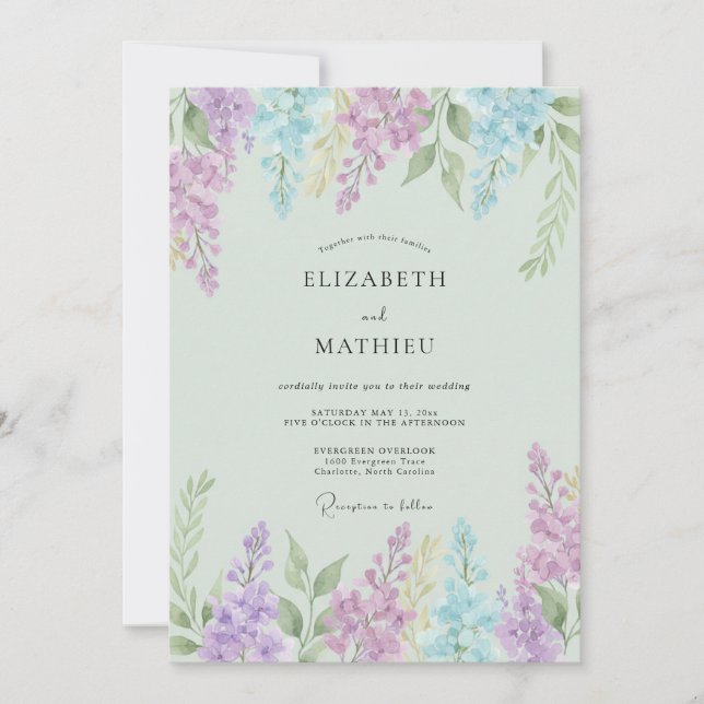 Convites Casamento Flor de Lilás Etéreo (Frente)