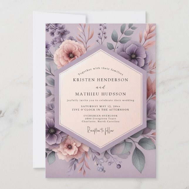 Convites Casamento Flor de Lilás Etéreo (Frente)