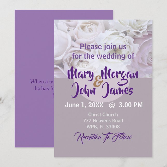 Convites Casamento Flor de Lilás Lavanda Rosa (Frente/Verso)