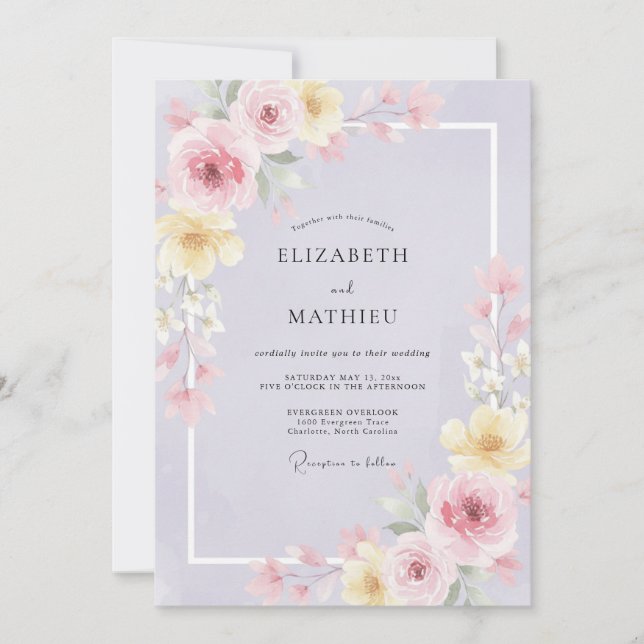 Convites Casamento Flor de Lilás Manteiga (Frente)