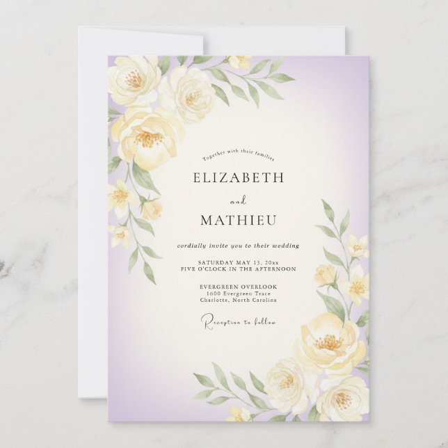 Convites Casamento Flor de Lilás Manteiga (Frente)