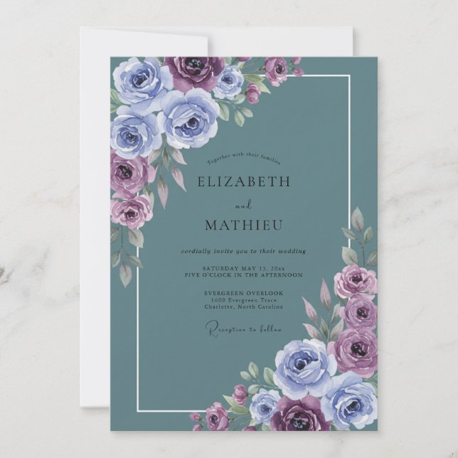 Convites Casamento Flor de Lilás Slate (Frente)