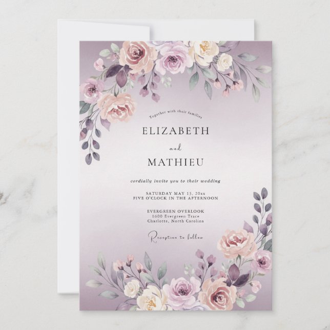 Convites Casamento Flor de Lilás Sonhador (Frente)