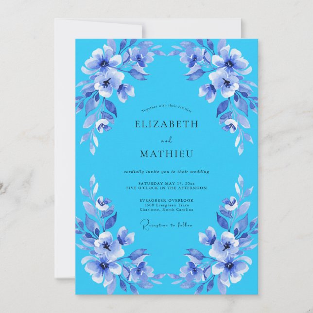 Convites Casamento Flor de Lírio Azul Celeste (Frente)