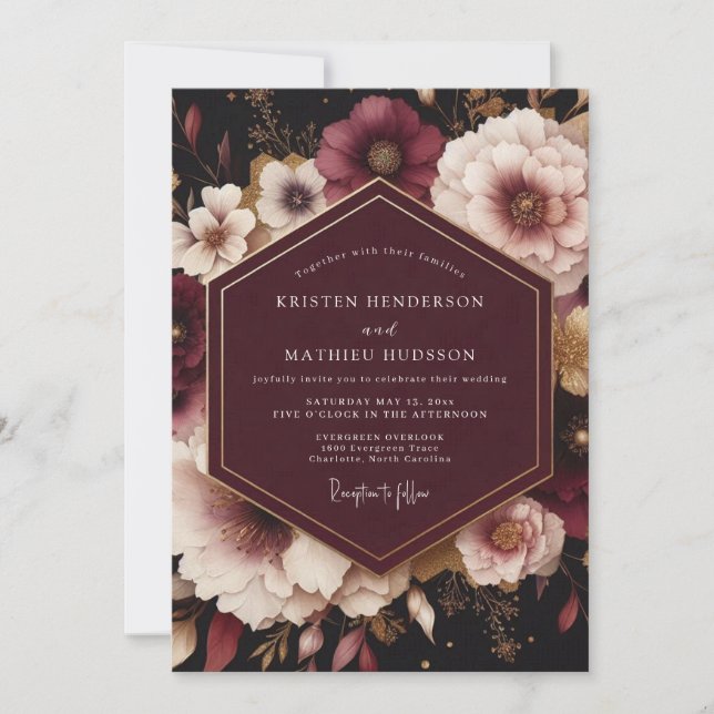 Convites Casamento Flor de Luxo Ameixa (Frente)
