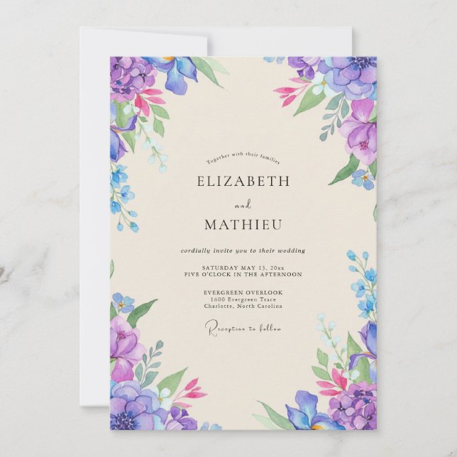 Convites Casamento Flor de Magenta Âmbar (Frente)